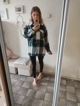 Woolen Coat Shirt Jacket Windbreaker Oversize Plaid Vintage Women Loose Button Winter