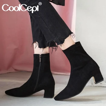 

CoolCept New Women Ankle Boots Genuine Leather Pointed Toe Women Winter Shoes Sexy Short Boots Woman Footwear Size 34-39