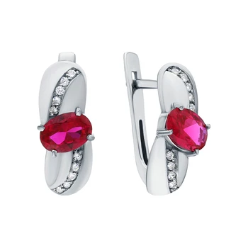 

Silver earrings with cubic zirconia and rubies synthetic sunlight sample 925