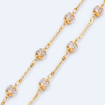 

Gold Crystal Beaded Chain, 18K Gold plated Brass Chain with Crystal Rondelle Beads (#LK-216-1)/ 1 Meter=3.3ft