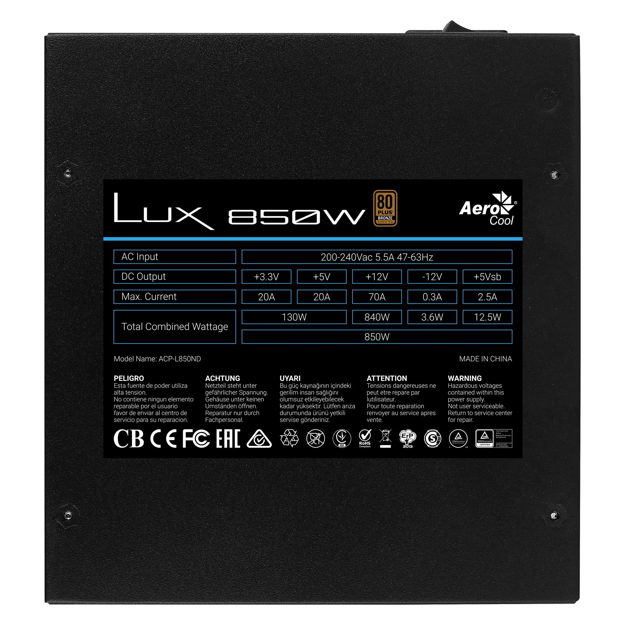 Aerocool Lux850 pc 850w Fonte de Alimentação 80 Mais Bronze 230v Certificado 88% Eficiência Apfc 12cm Ventilador Fontes de alimentação para PC - Imagem 6