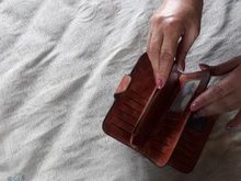 Billetera de cuero para mujer, monedero VINTAGE triple para teléfono móvil, monedero femenino