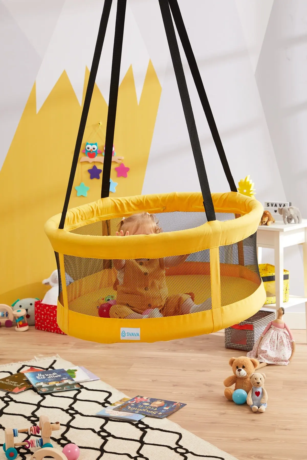 Baby Cotton Swing Chair Hanging Children Kindergarten Toy Outside Indoor Small Basket Yellow Swinging Rocking Chair Baby Toy
