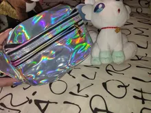 AIREEBAY-riñonera holográfica plateada para mujer, bolso con cinturón, color negro, con formas geométricas, para pecho y teléfono