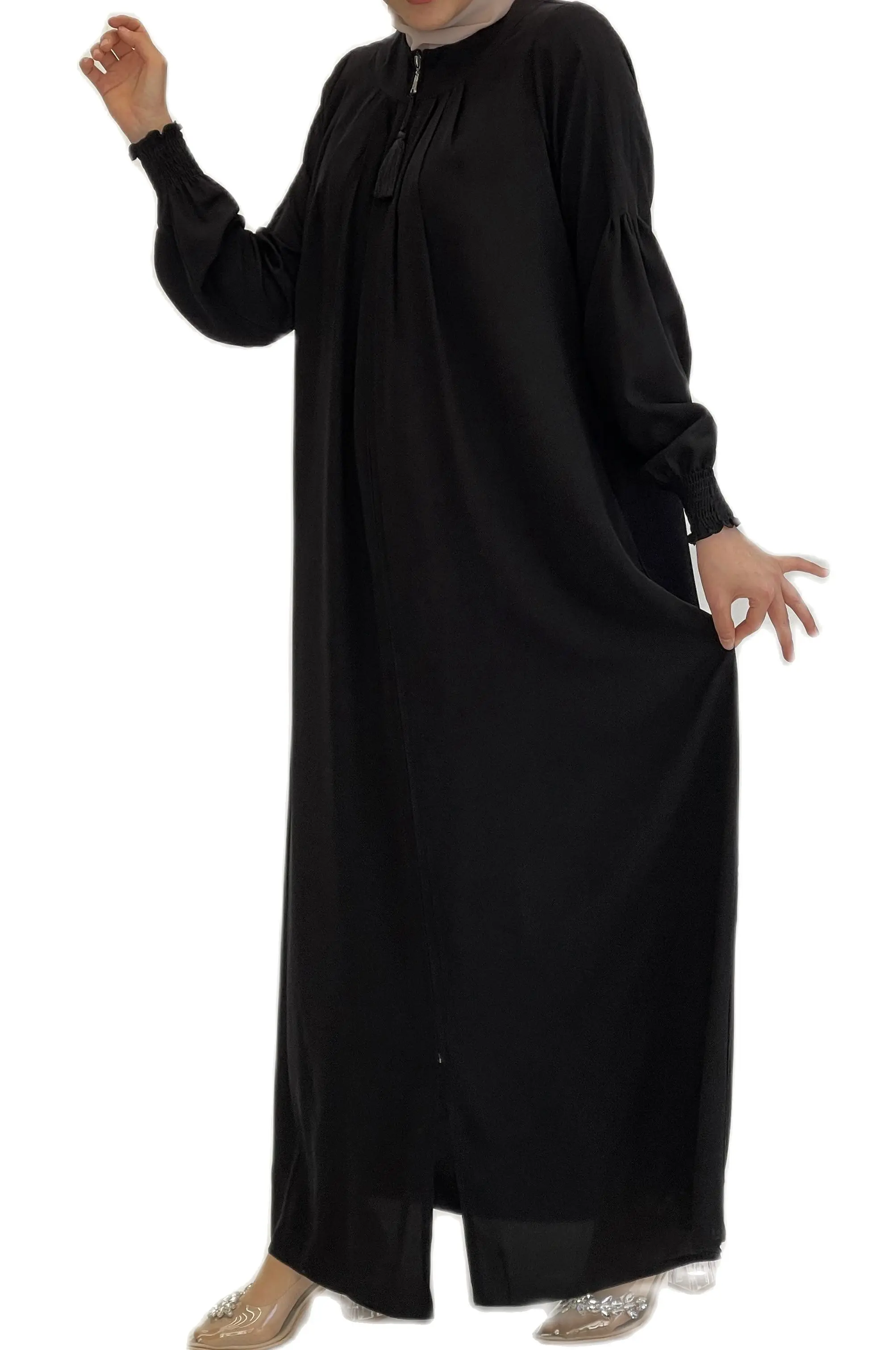 

Turkish Muslim Women Handle Length Long Abaya Soft Fabric Quality Nevrülü Ferace