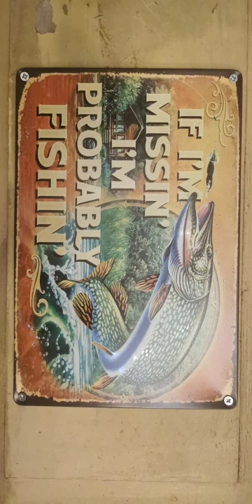Vintage Probably Fishin Tin Sign Metal Wall Dec