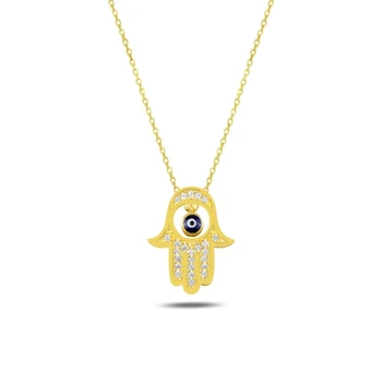 

KUTAYDAN Eye & Zircon Crystal Fatma Master Hand Necklace 925 Sterling Silver