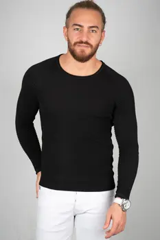 

DeepSEA Black Shoulder and Sleeves Bicycle Neck Fit Knitted Sweater 2002344