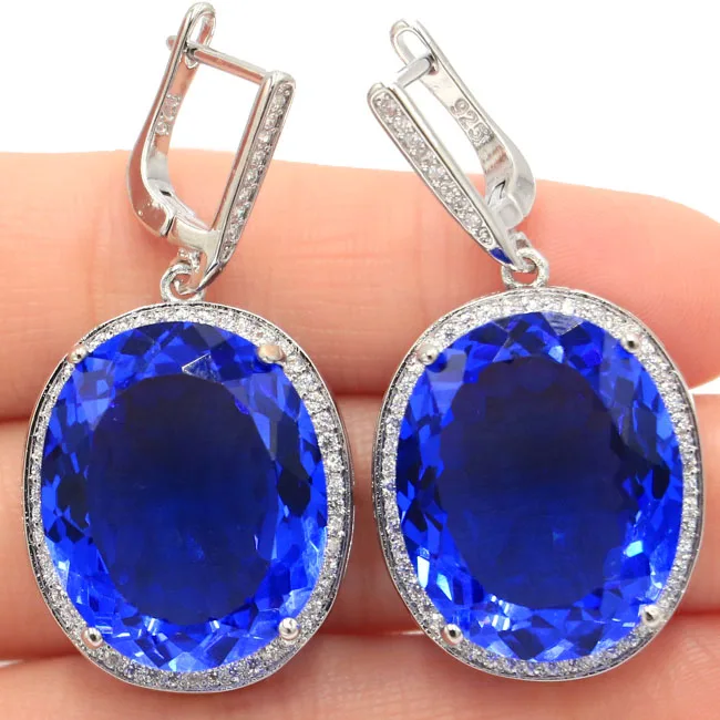 Женские серебряные серьги с фианитом 40x21 мм 22x18 17 5 г|925 silver earrings|silver wedding earringsparty