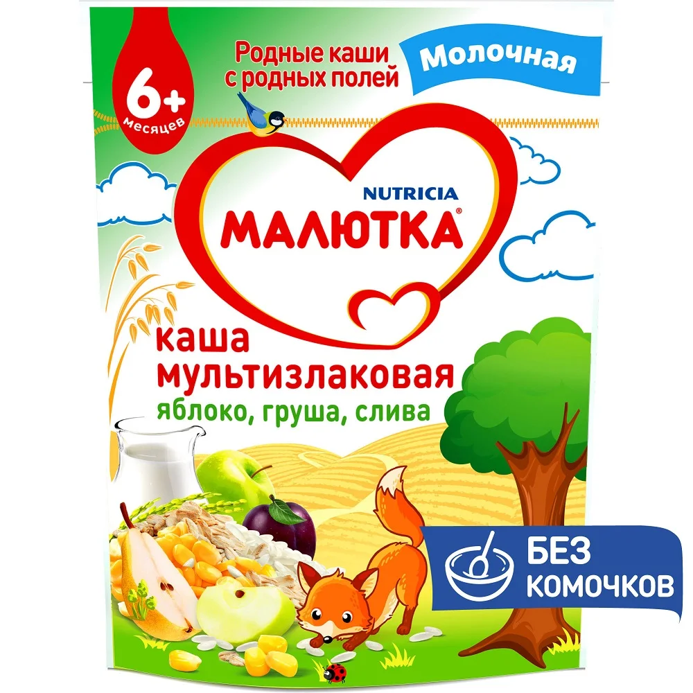 Каша Малютка молочная мультизлаковая-яблоко-груша-слива 220г с 6месяцев | Мать и