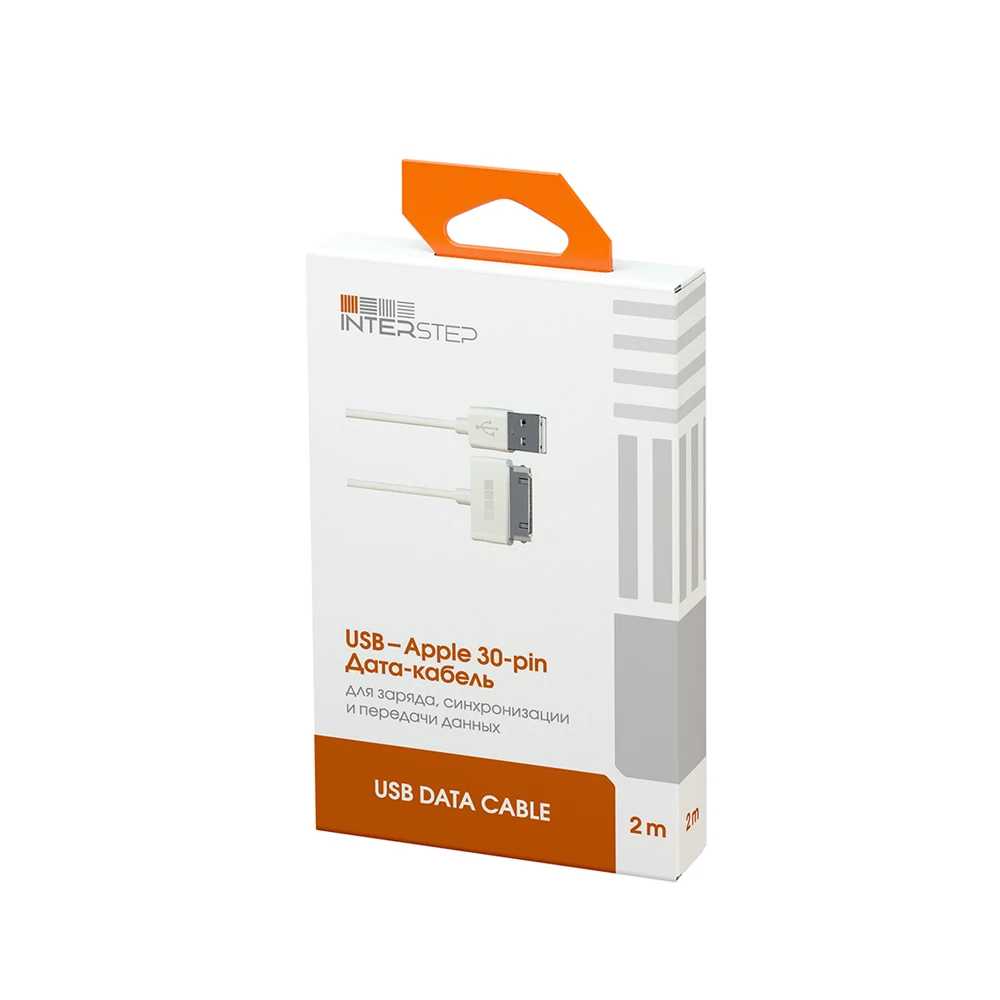 Кабель передачи данных INTERSTEP Usb Для iPhone / iPad 30 Pin, 2 Метра, белый