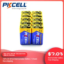 PKCELL – lot de 10 Batteries 9V 6F22, très résistantes, sèches, pour thermomètre électronique à infrarouge, microphones sans fil