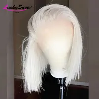 60 blanc droit court Bob couleur 100% perruque de cheveux humains de haute qualité Transparent 13x4 dentelle frontale perruques Cosplay pour les femmes HD perruque 4
