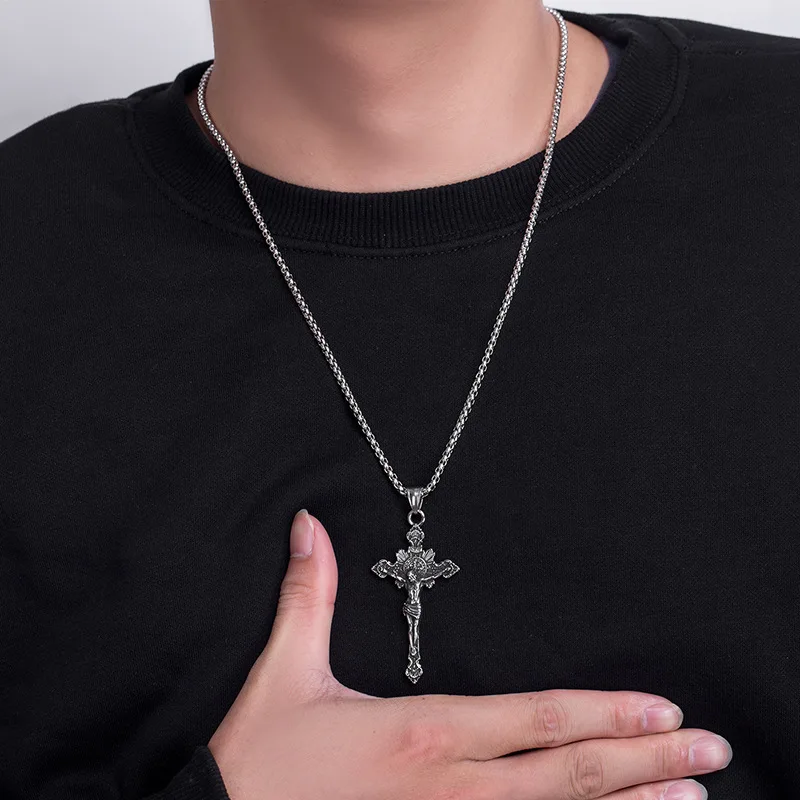 316L Stainless Steel Cross Jesus Religious God Pendant Necklace For Women Men High Quality Gothic Punk Men's Necklace Jewelry