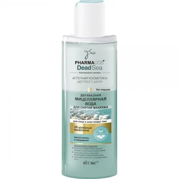 

Two-phase micellar water to remove makeup for face and skin around eyes pharmacos dead sea Vitex