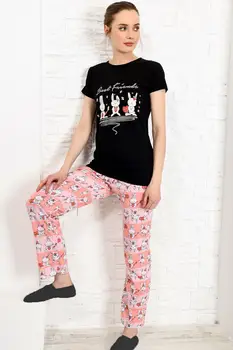 

Trend Alacati Style Women Black Printed Pajamas set ALC-X3930