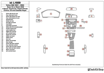 

Interior lining for Volvo S60 2001-2004. Set L1859.