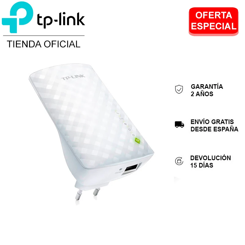 Repetidor WiFi TP-LINK RE200, extensor, doble banda 750Mbps, 2.4GHz (300Mbps) y 5GHz (867Mbps), puerto ethernet (10/100Mbps)