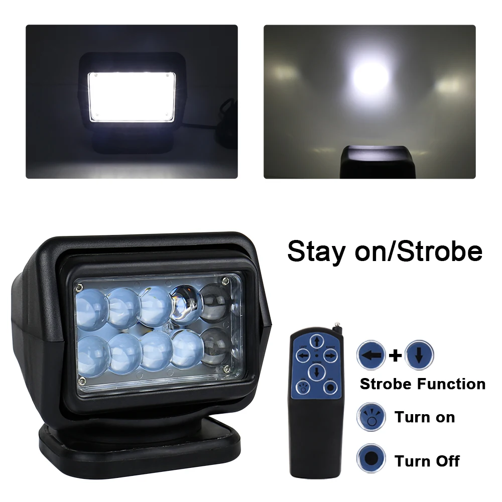 LED Searchlight 7Inch 50W Remote Control 360 Degree Rotate Spotlight For Truck Off road SUV Boat Marine Driving Light 1Pcs