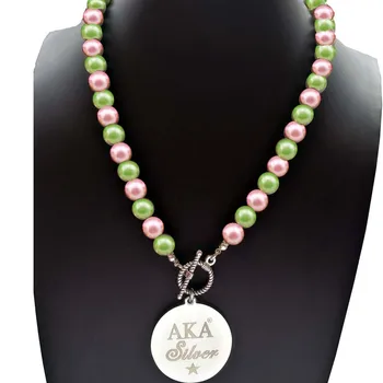 

Drop shipping Stainless Steel Alpha Kap Alpha Pearl Necklace AKA silver color star Golden Soror Pearl Necklace Jewelry