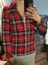Plaid Shirt Blouses Tops Long-Sleeve Flannel Casual Cotton Women Brand-New Red Excellent-Quality