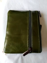Mini Cartera de piel auténtica con cremallera para hombre y mujer, monedero pequeño y delgado de estilo Vintage