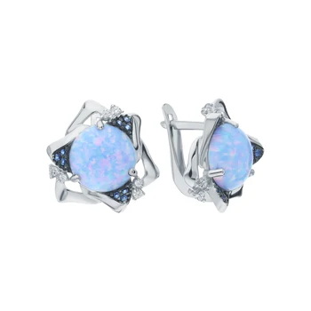 

Silver earrings with cubic zirconia, nanosaphires and Opals synthetic sunlight