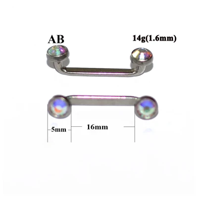 AB 1.6x16x5mm 1 шт. G23 титановый Пирсинг 14 г внутренняя резьба кристалл AB драгоценный камень поверхность бар штанга фабричного производства микродермальный якорь кольца ювелирные изделия - Окраска металла: AB 1.6x16x5mm