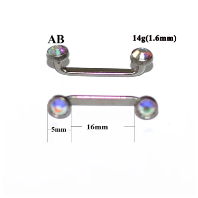 1 шт. G23 титановый Пирсинг 14 г внутренняя резьба кристалл AB драгоценный камень поверхность бар штанга фабричного производства микродермальный якорь кольца ювелирные изделия - Окраска металла: AB 1.6x16x5mm