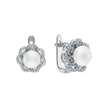 

Silver earrings with cubic zirconia and pearls cultured sunlight sample 925
