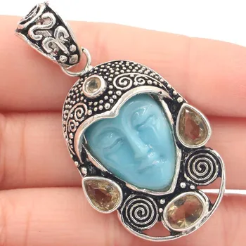 

51x27mm SheCrown 12.7g Amazing Egypt White Goddess Face Created Aquamarine 2020 Silver Pendant