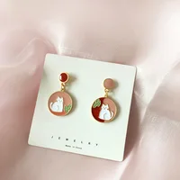 Fashion Cute Animal Kitten Leaf Dangle Earrings For Women Cat Rabbit Moon Flowers Asymmetrical Sweet Earring Girl Party Jewelry - Image 2