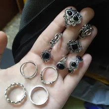 Tocona 11 unids/set antiguo Vintage de Color plata de diamantes de imitación anillo de conjunto para las mujeres geométrico nudillo conjunto de Anillos Midi Anillos 10057