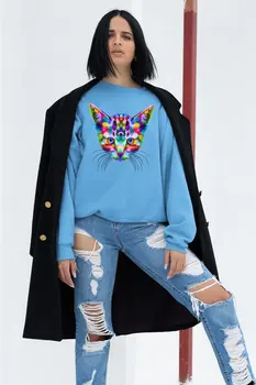 

Angemiel Wear Colorful Cat Blue Women Sweatshirts