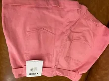 Pantalones cortos de tela vaquera para mujer, Shorts clásicos de cintura alta, color rosa y blanco, de pierna ancha, para verano