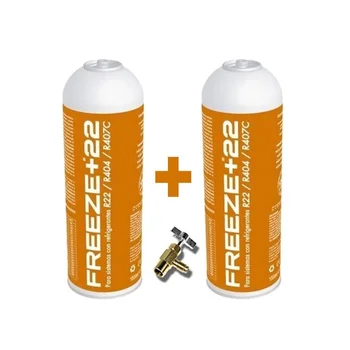 

2 bottles Refrigerant Gas Freeze + 22 400Gr + Valve Organic Substitute R22/R404/R407C/
