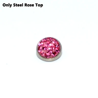 6mm Rose Top 1PC Steel/Titanium Base Micro Dermal Anchor Gem Micro Dermal Anchor 6mm Epoxy Crystal Ferido Top Dermal Piercing Fashion Jewelry - Окраска металла: 6mm Rose Top