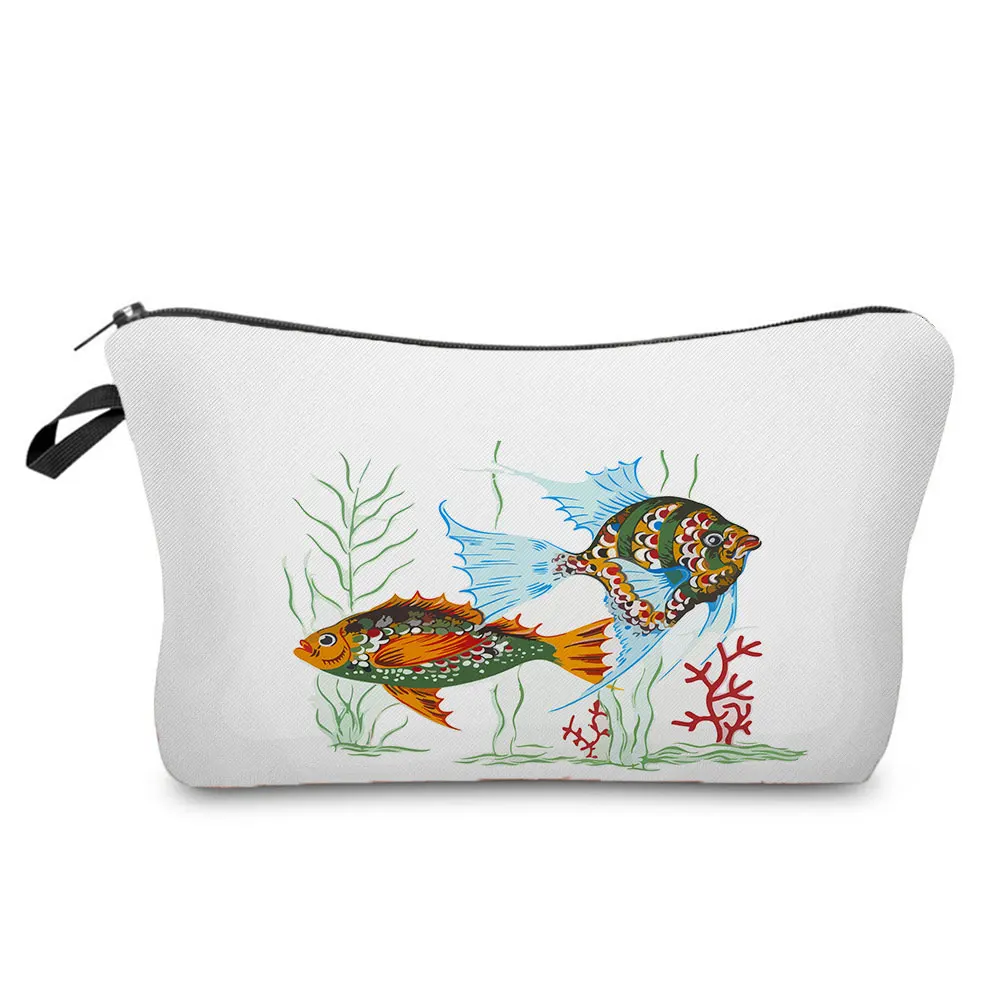 

Косметичка с милым рисунком рыбы, модные женские косметички, миниатюрная сумка для хранения, детский пенал, портативные большие кармашки для кистей и пудры