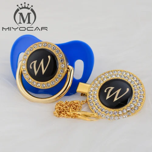 MIYOCAR имя инициалы буквы W Элегантный Серебряный bling соска и пустышка Клип BPA бесплатно пустышка bling уникальный дизайн SGS пройти LW - Цвет: LW-6   6-18M