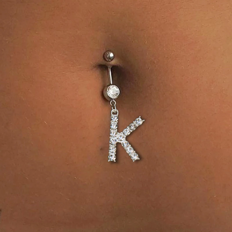 Nový zuřit A-Z počáteční dopis břišního knoflík nehet pult barbell hroutit se dangle pupek kroužky piercing ženy muži tělo šperků sexy pro ženy