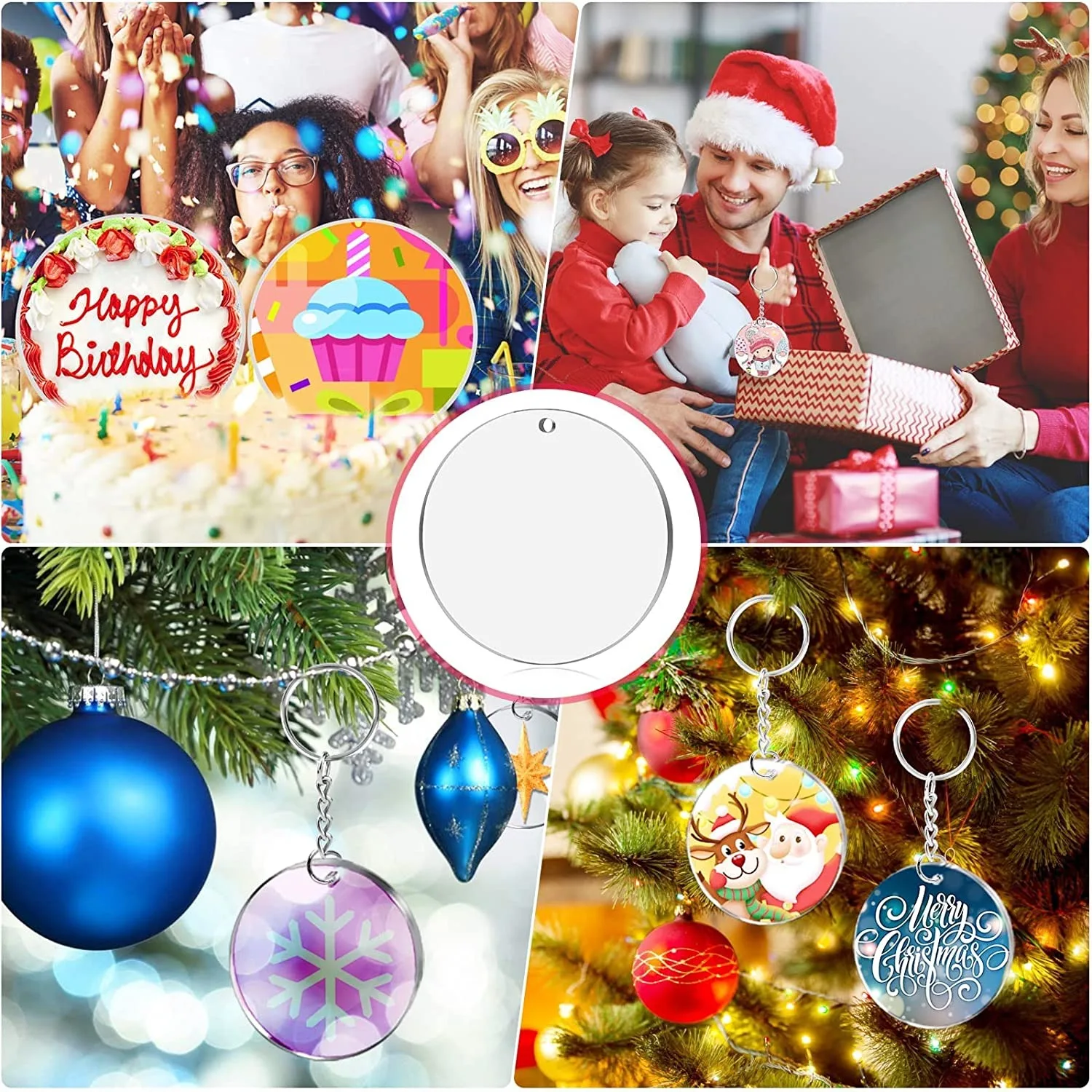 4 Inch Clear Acrylic Ornaments Round Discs with Hole- 30 Pieces