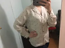 Casual Women Blouse Tops Collar Long-Sleeve Office-Work Printed Polka-Dot Fashion Ladies