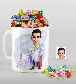 

Personalized Mr Pharmacist Caricature Of mug And Haribo Candy Gift Seti-3