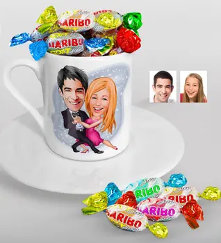 

Personalized Valentine Caricature Of Turkish Coffee cup And Haribo Candy Gift Seti-13