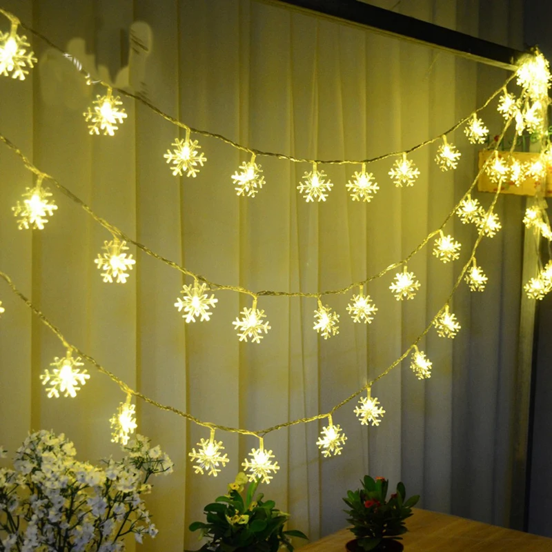 LED Garland Holiday Snowflakes String Fairy Lights Battery Powered Hanging Ornaments Christmas Tree Party Home Decor