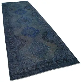 

136x405 Cm Blue Handmade English Over Dyed Runner Rug-4x13 Ft
