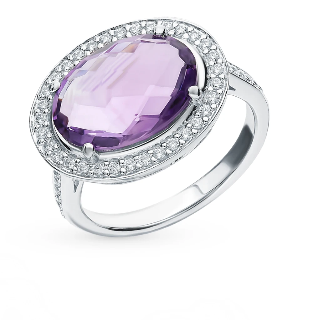 Серебряное кольцо с аметистом и фианитами SUNLIGHT проба 925 | Украшения аксессуары