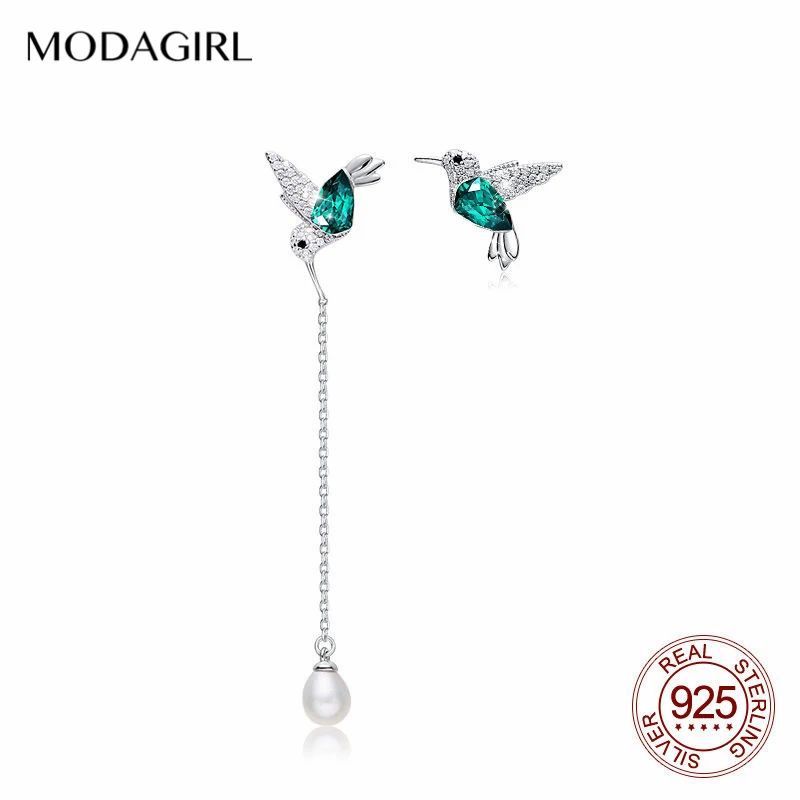 

Серьги MODAGIRL с зеленым кристаллом Kingfisher Колибри с жемчугом высшего Качества из Натурального серебра S925 пробы ювелирные изделия для женщин
