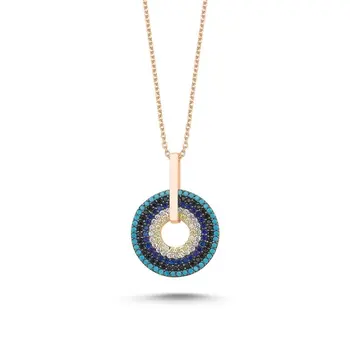 

Angemiel 925 Silver Society Eye Zircon Cubic Zirconia Movable Ring Necklace-Rose Gold Plated