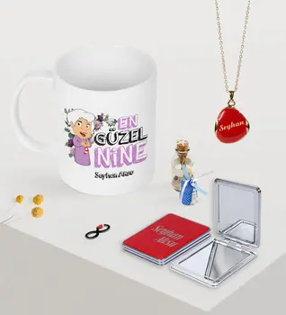 

Personalized Custom Best Nice Nine Mug Mirror and Enamel Necklace Set
